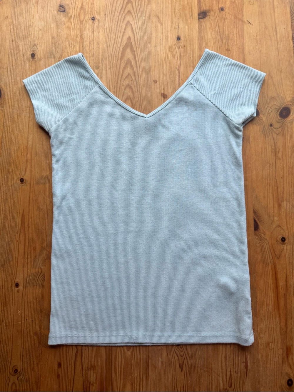 American Eagle Light Blue Ribbed V-Neck Fitted Top - Women’s M